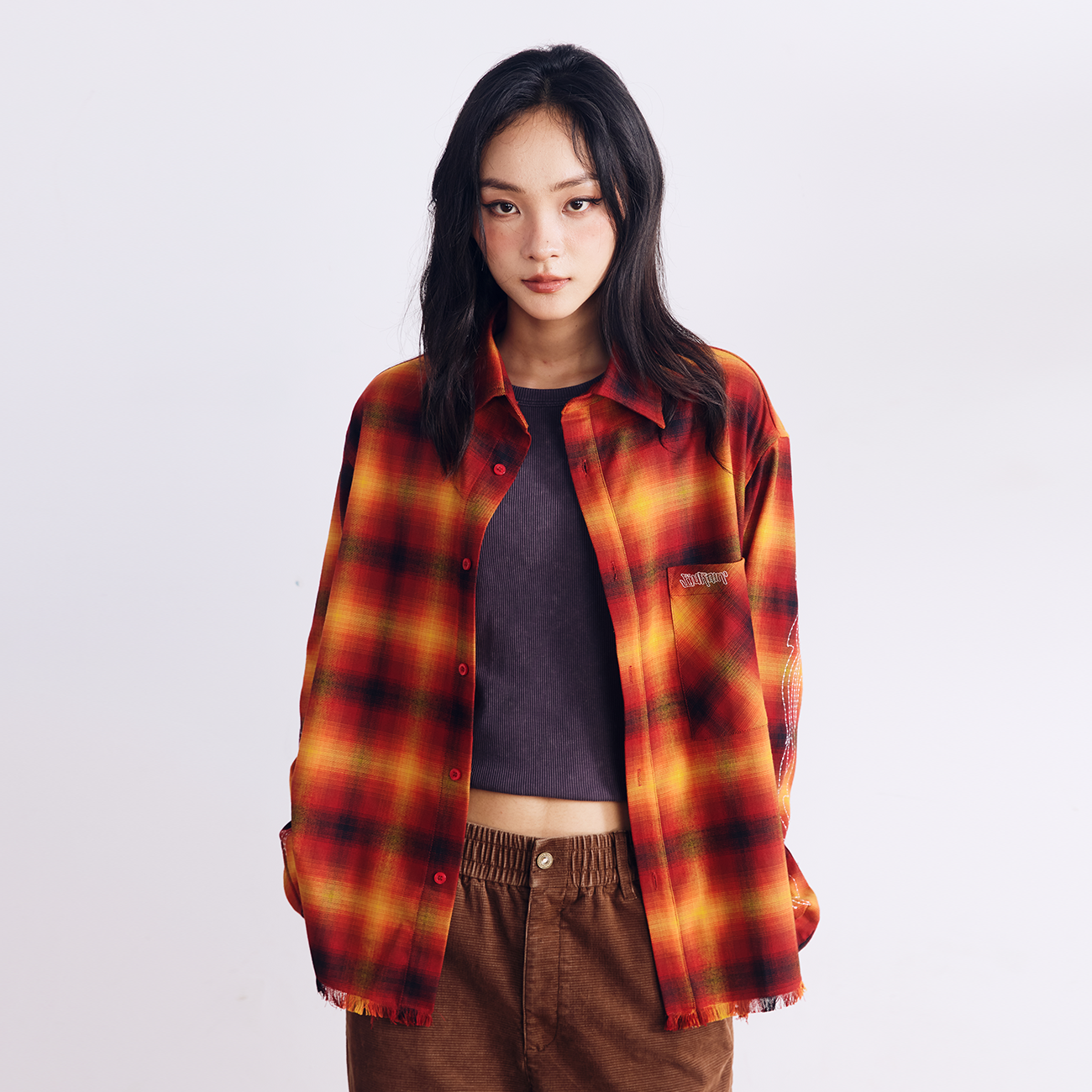 BURNIN "97' SERIES" FRAYED DISTRESSED PLAID EMBROIDERED SHIRT - PSYLOS 1, BURNIN "97' SERIES" FRAYED DISTRESSED PLAID EMBROIDERED SHIRT, Shirts, Burnin, PSYLOS 1