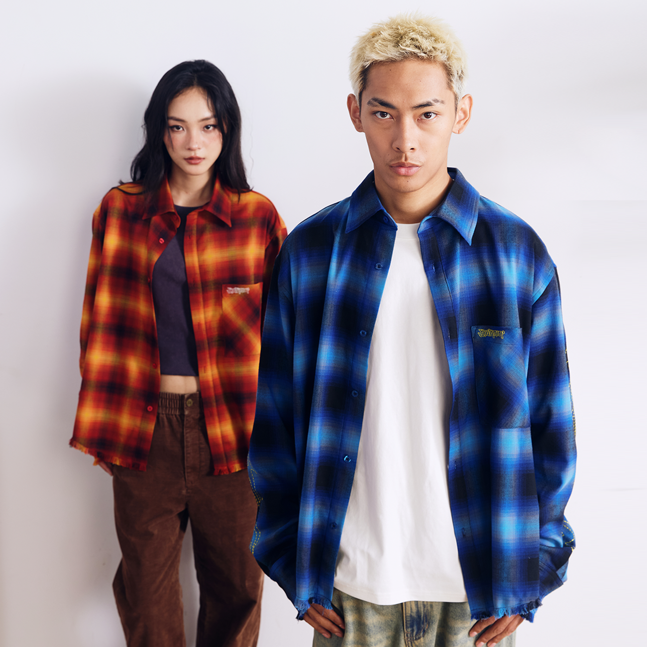 BURNIN "97' SERIES" FRAYED DISTRESSED PLAID EMBROIDERED SHIRT - PSYLOS 1, BURNIN "97' SERIES" FRAYED DISTRESSED PLAID EMBROIDERED SHIRT, Shirts, Burnin, PSYLOS 1