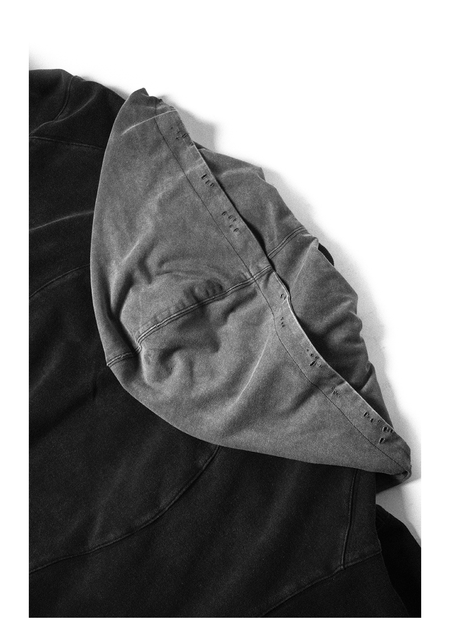 RELABEL丨Three-Dimensional Construction (Carving) Detachable Distressed Hood Washed Deep Gray Multi-Way Crewneck Sweatshirt - PSYLOS 1, RELABEL丨Three-Dimensional Construction (Carving) Detachable Distressed Hood Washed Deep Gray Multi-Way Crewneck Sweatshirt, Hoodie, RELABEL, PSYLOS 1