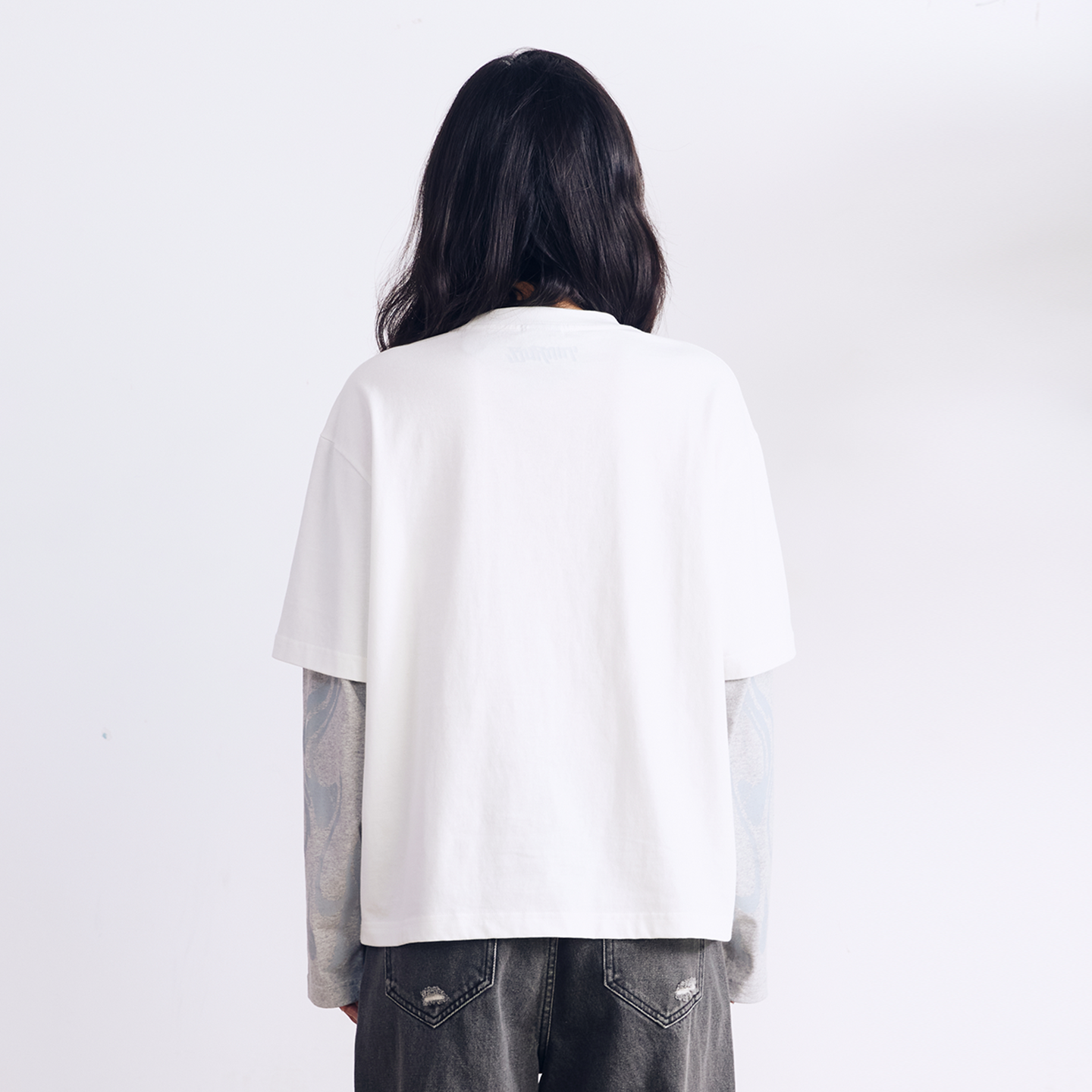 BURNIN* “97’series” worn fire pattern fake two-piece T-shirt - PSYLOS 1, BURNIN* “97’series” worn fire pattern fake two-piece T-shirt, T-Shirt, Burnin, PSYLOS 1