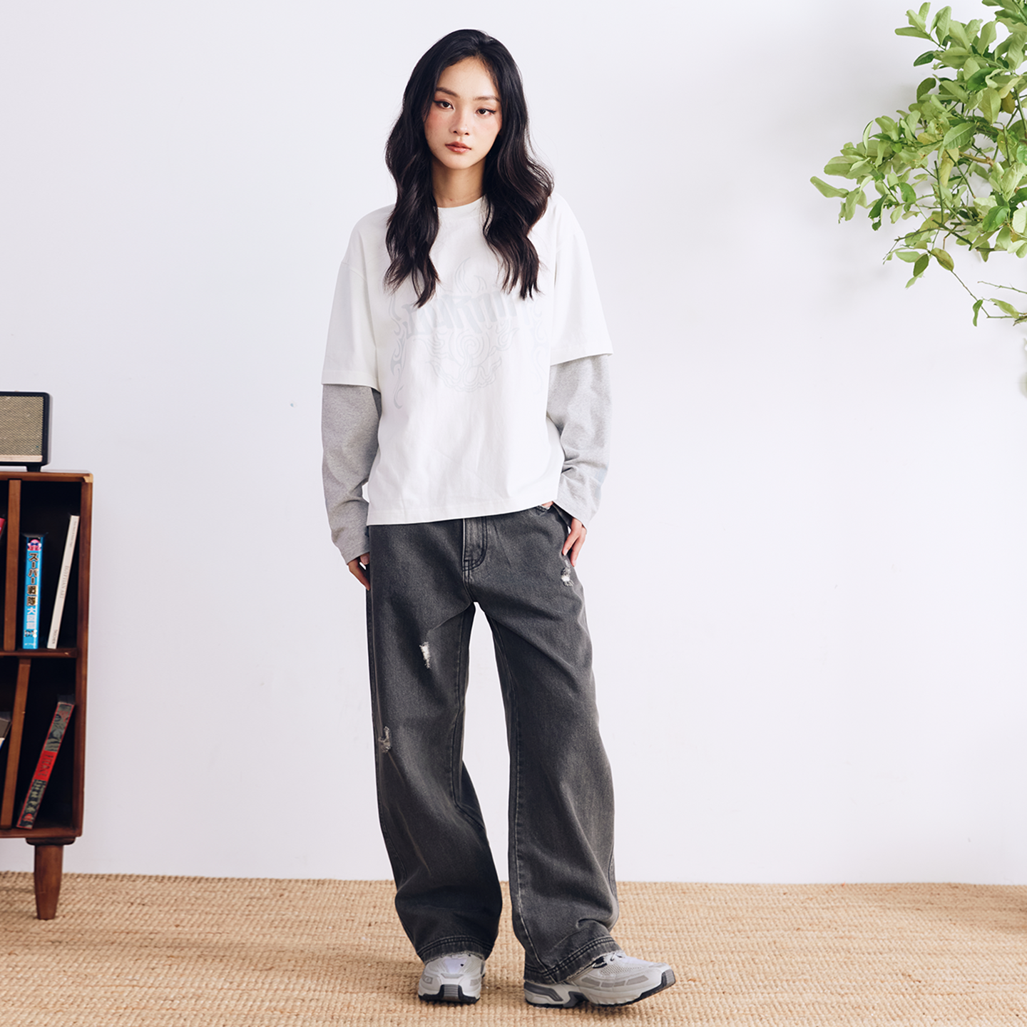 BURNIN* “97’series” worn fire pattern fake two-piece T-shirt - PSYLOS 1, BURNIN* “97’series” worn fire pattern fake two-piece T-shirt, T-Shirt, Burnin, PSYLOS 1