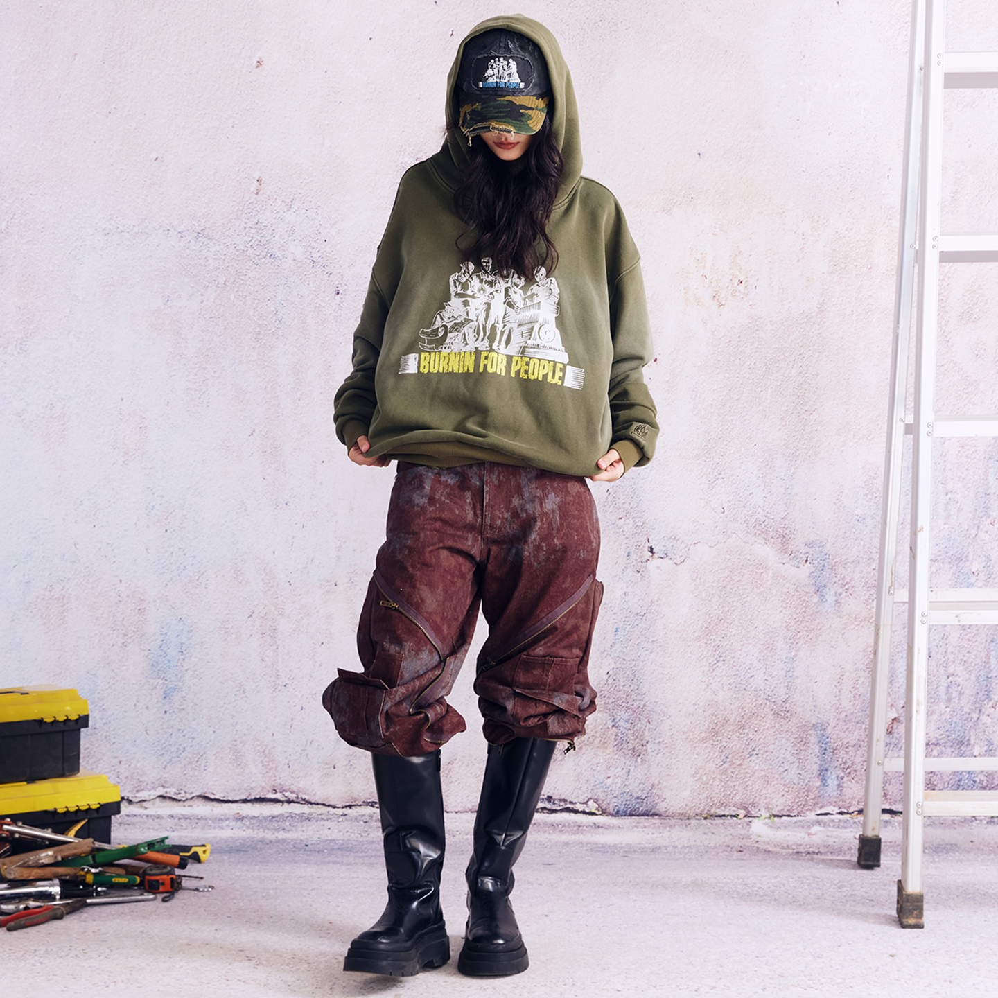 BURNIN Distressed Washed Printed Hoodie - PSYLOS 1, BURNIN Distressed Washed Printed Hoodie, Hoodie, Burnin, PSYLOS 1