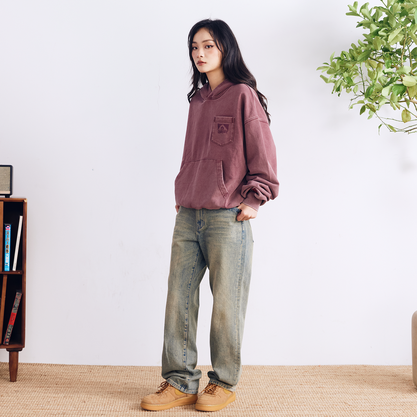 BURNIN* “97’series” worn square logo washed and distressed hooded sweatshirt - PSYLOS 1, BURNIN* “97’series” worn square logo washed and distressed hooded sweatshirt, T-Shirt, Burnin, PSYLOS 1