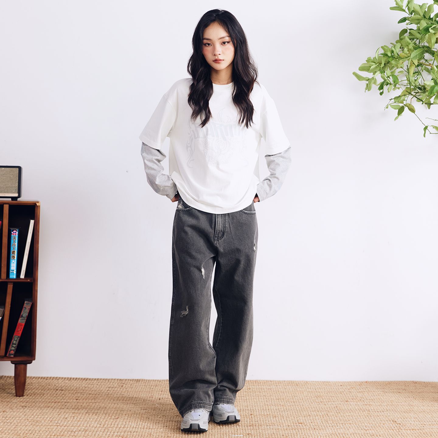 BURNIN* “97’series” worn fire pattern fake two-piece T-shirt - PSYLOS 1, BURNIN* “97’series” worn fire pattern fake two-piece T-shirt, T-Shirt, Burnin, PSYLOS 1