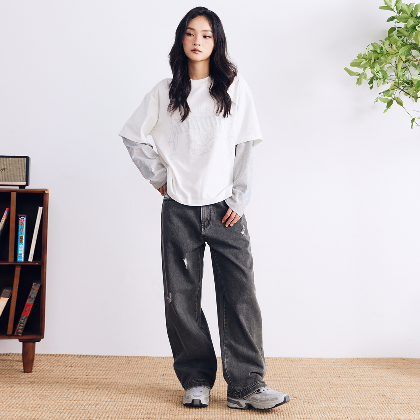 BURNIN* “97’series” worn fire pattern fake two-piece T-shirt - PSYLOS 1, BURNIN* “97’series” worn fire pattern fake two-piece T-shirt, T-Shirt, Burnin, PSYLOS 1