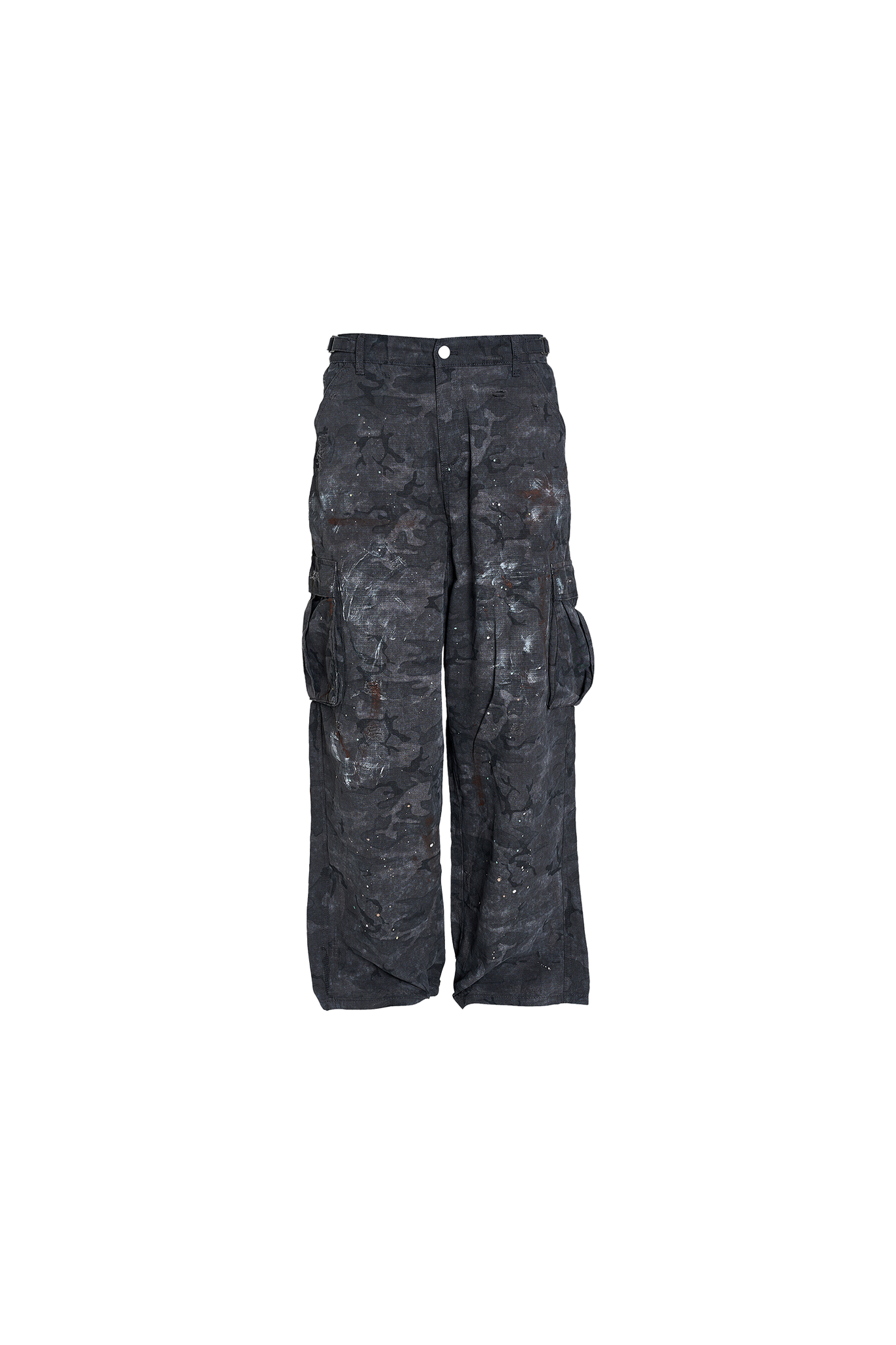 STEEPC Grid Pattern Black Camouflage Distressed Loose Baggy Silhouette Overalls