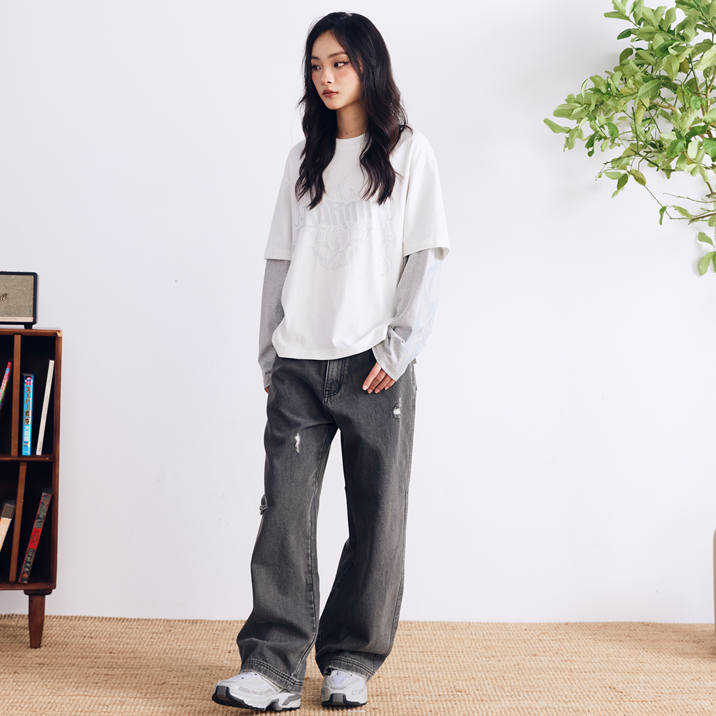 BURNIN* “97’series” worn fire pattern fake two-piece T-shirt - PSYLOS 1, BURNIN* “97’series” worn fire pattern fake two-piece T-shirt, T-Shirt, Burnin, PSYLOS 1