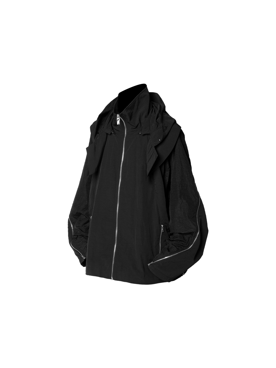 Modular Deconstructed Jacket with Multiple Zippers and Versatile Styling Options