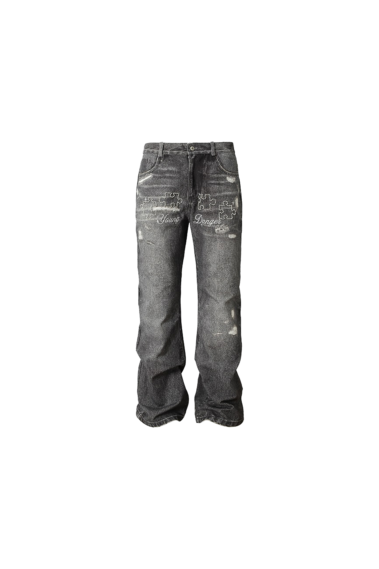 YADcrew | Pearl Embroidered Puzzle Jeans - PSYLOS 1, YADcrew | Pearl Embroidered Puzzle Jeans, Pants, YADcrew•JAPAN, PSYLOS 1