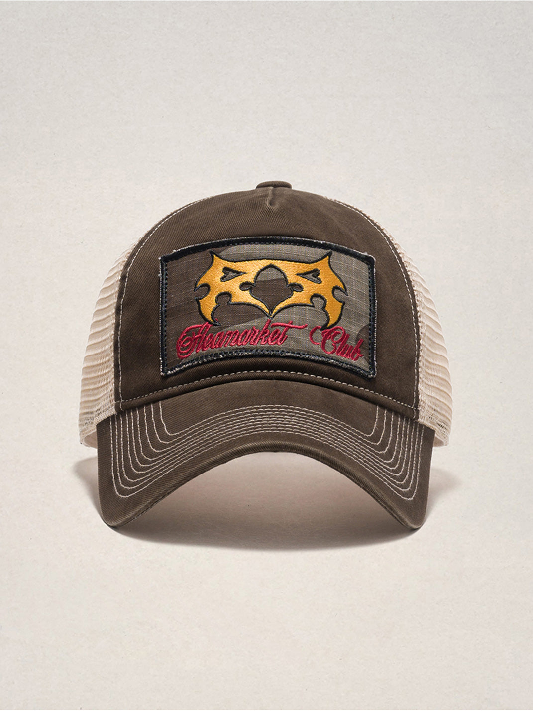 FLEAMARKET | Color Block Patchwork Curve Brim Trucker Hat - PSYLOS 1, FLEAMARKET | Color Block Patchwork Curve Brim Trucker Hat, Hats, FLEAMARKET, PSYLOS 1