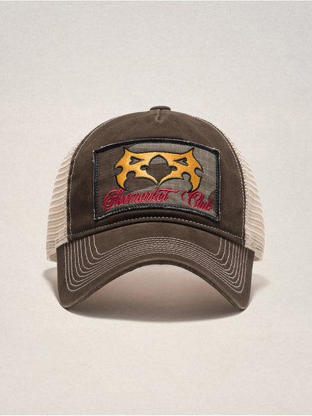 FLEAMARKET | Color Block Patchwork Curve Brim Trucker Hat - PSYLOS 1, FLEAMARKET | Color Block Patchwork Curve Brim Trucker Hat, Hats, FLEAMARKET, PSYLOS 1