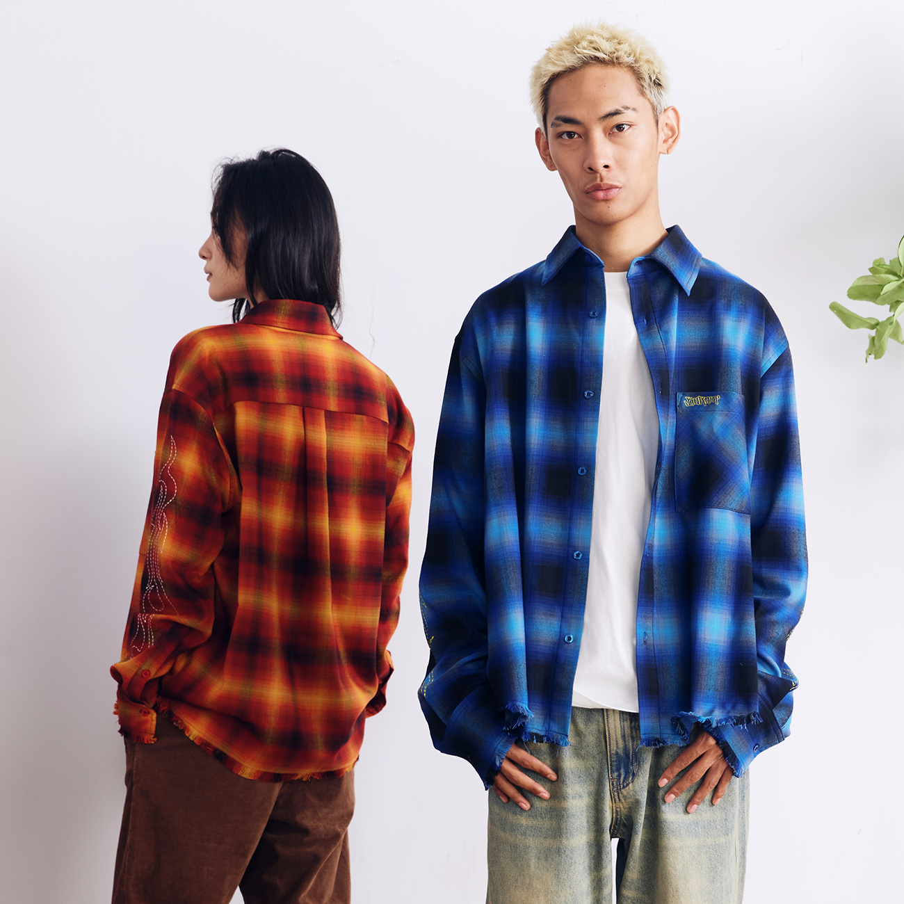 BURNIN "97' SERIES" FRAYED DISTRESSED PLAID EMBROIDERED SHIRT - PSYLOS 1, BURNIN "97' SERIES" FRAYED DISTRESSED PLAID EMBROIDERED SHIRT, Shirts, Burnin, PSYLOS 1