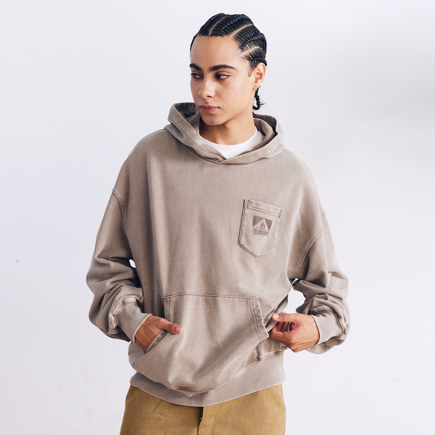 BURNIN* “97’series” worn square logo washed and distressed hooded sweatshirt - PSYLOS 1, BURNIN* “97’series” worn square logo washed and distressed hooded sweatshirt, T-Shirt, Burnin, PSYLOS 1