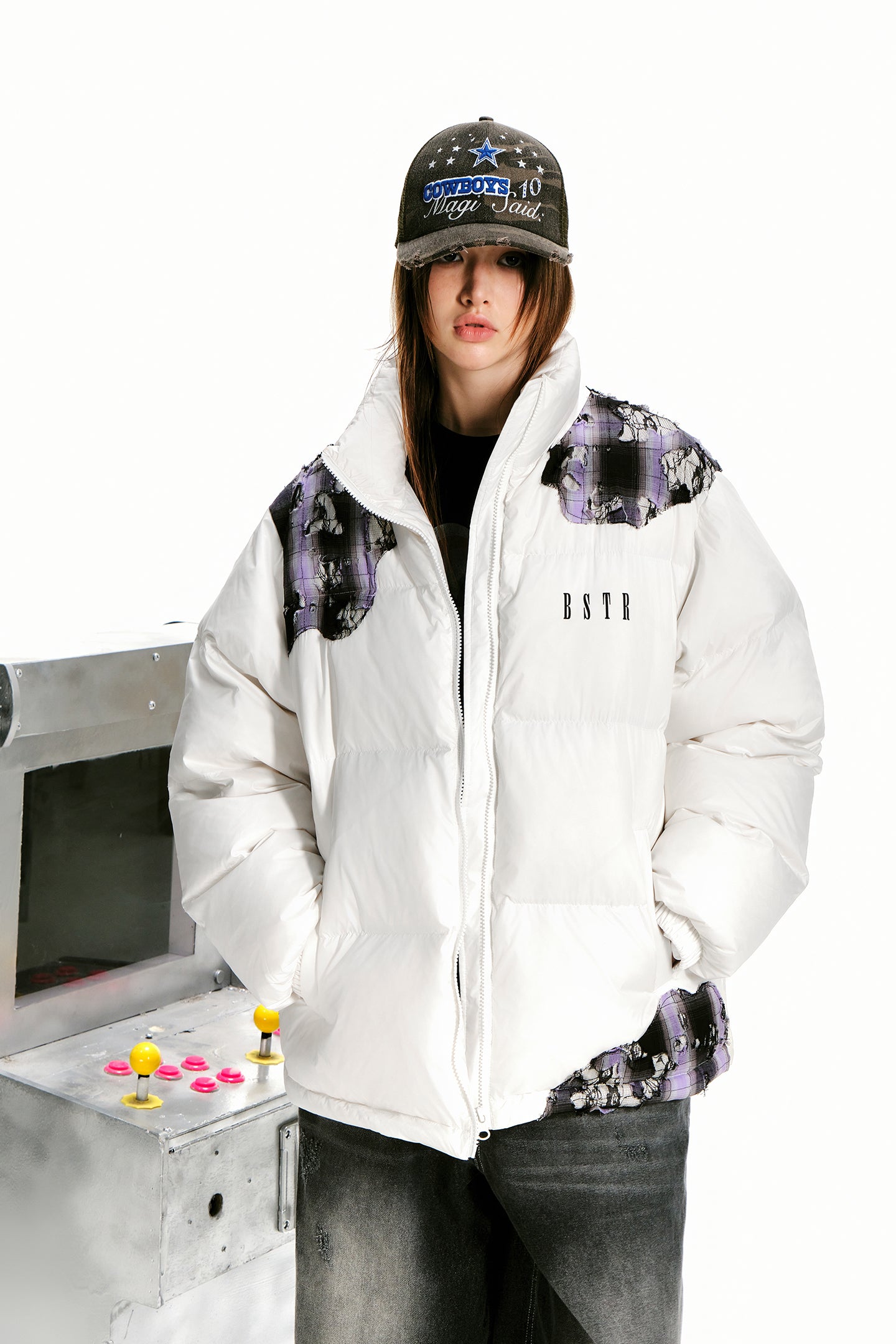 Splicing Plaid Letter Printing Casual New Style All-Match Winter Warm Down Jacket