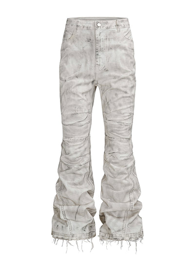 REBEL WAVE | White Distressed Flare Denim Pants