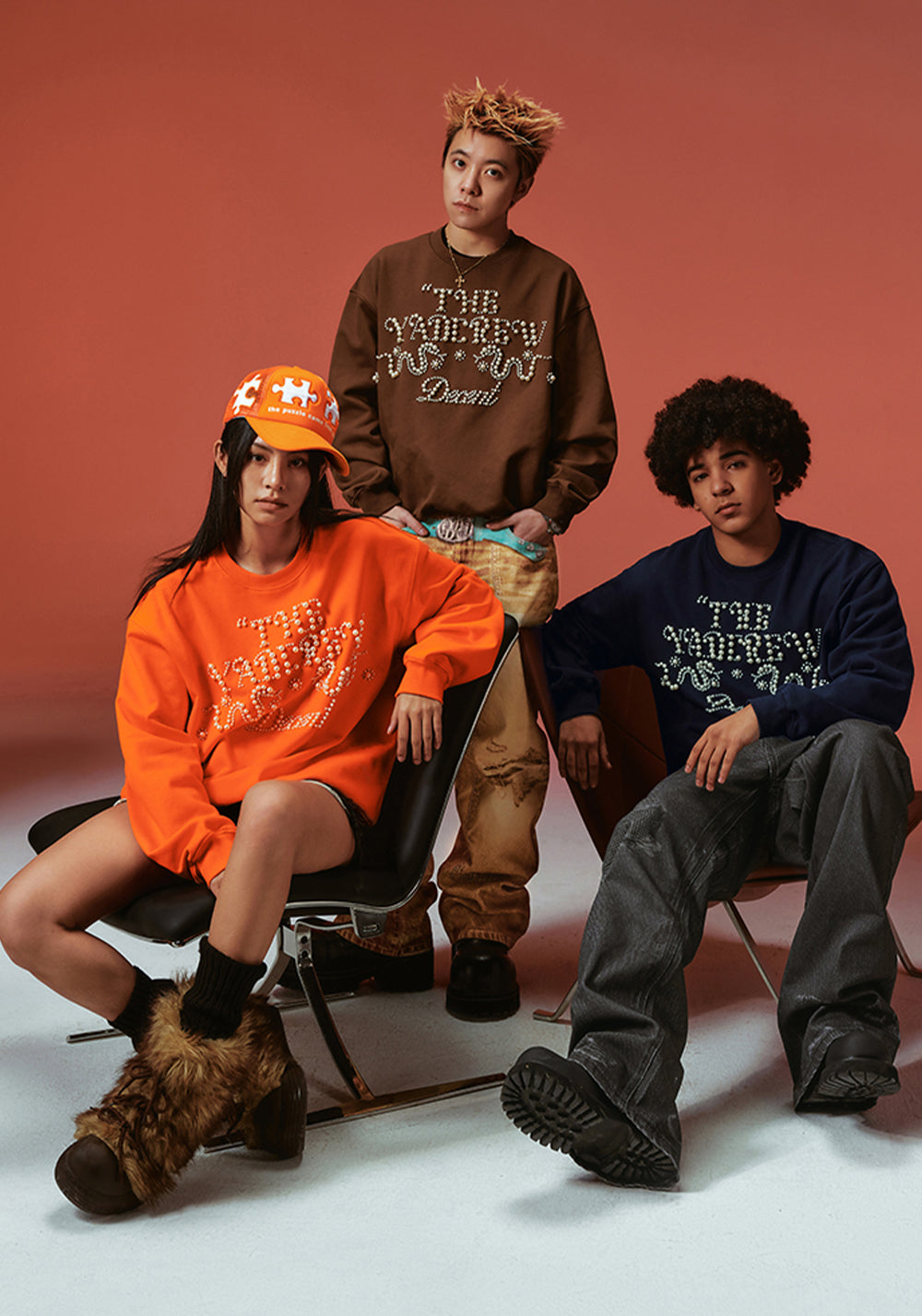 YADcrew丨Pearl Text Snake Shadow Typography Sweatshirt - PSYLOS 1, YADcrew丨Pearl Text Snake Shadow Typography Sweatshirt, Sweatshirts, YADcrew•JAPAN, PSYLOS 1