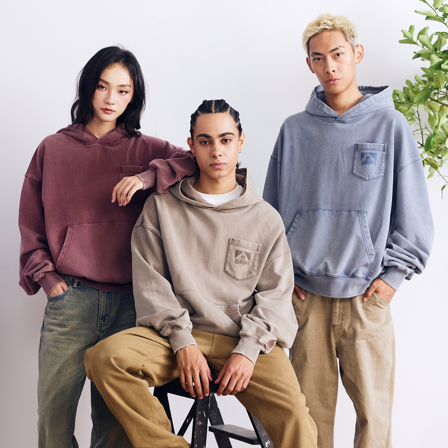 BURNIN* “97’series” worn square logo washed and distressed hooded sweatshirt - PSYLOS 1, BURNIN* “97’series” worn square logo washed and distressed hooded sweatshirt, T-Shirt, Burnin, PSYLOS 1