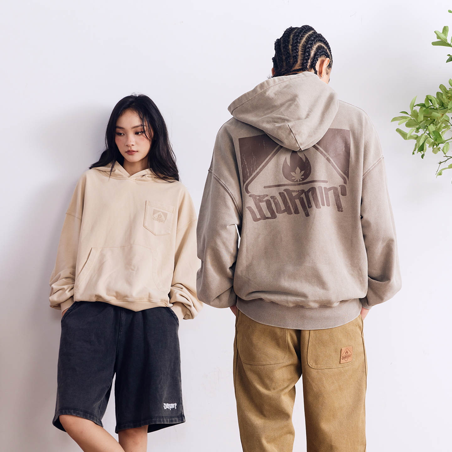 BURNIN* “97’series” worn square logo washed and distressed hooded sweatshirt - PSYLOS 1, BURNIN* “97’series” worn square logo washed and distressed hooded sweatshirt, T-Shirt, Burnin, PSYLOS 1