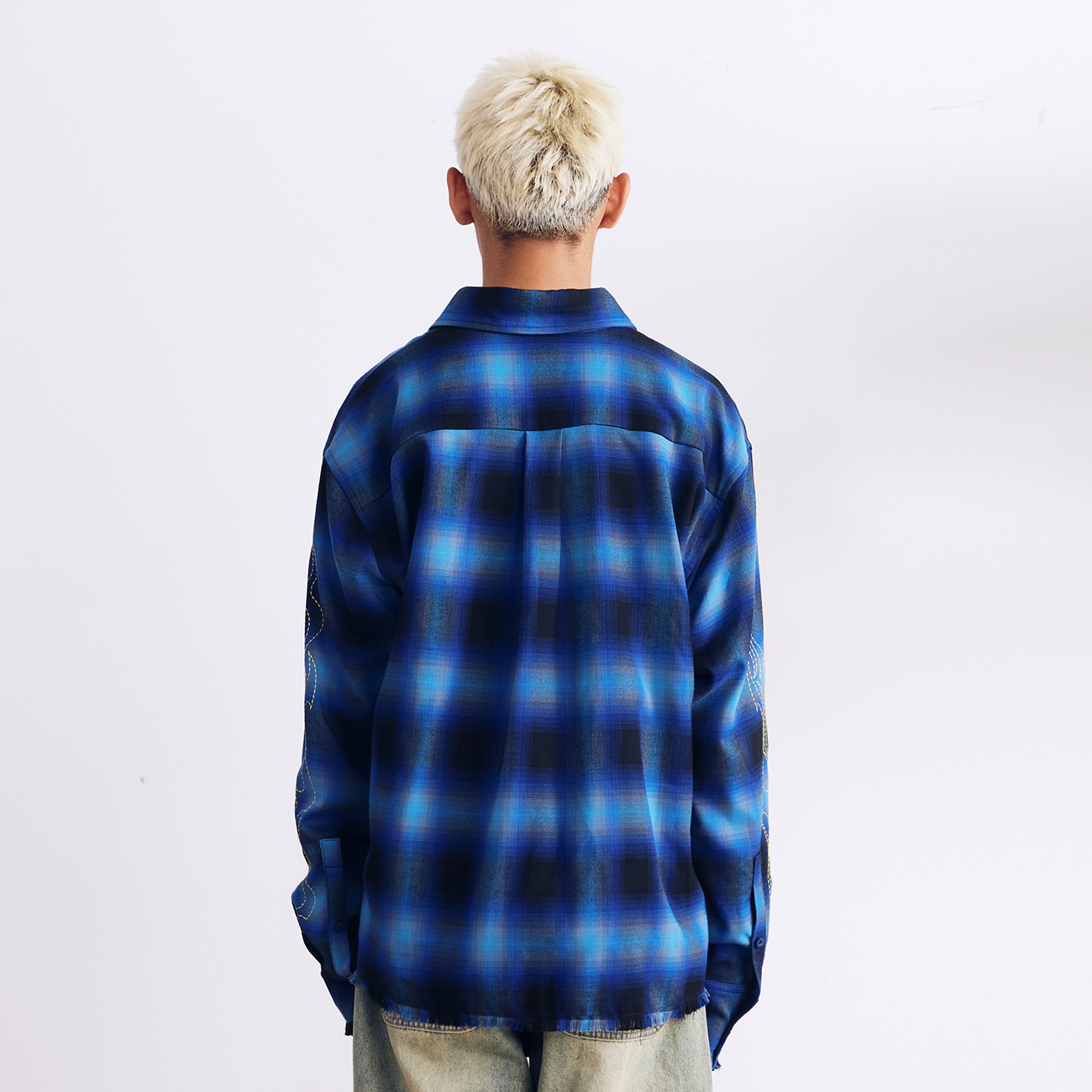 BURNIN "97' SERIES" FRAYED DISTRESSED PLAID EMBROIDERED SHIRT - PSYLOS 1, BURNIN "97' SERIES" FRAYED DISTRESSED PLAID EMBROIDERED SHIRT, Shirts, Burnin, PSYLOS 1