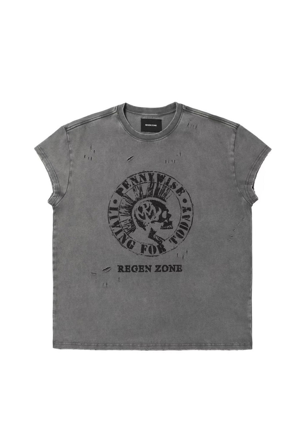 REGEN ZONE丨"RIOT" Matte Gray Distressed Tank Tee - PSYLOS 1, REGEN ZONE丨"RIOT" Matte Gray Distressed Tank Tee, T-Shirt, REGEN ZONE•JAPAN, PSYLOS 1