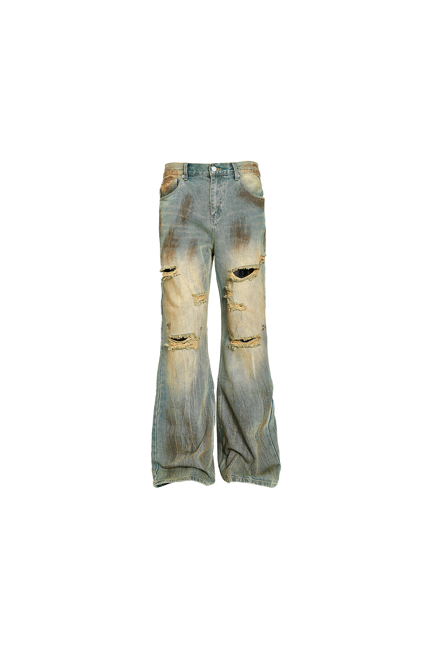 STEEPC Sunset Molten Gold Vintage Washed Spray Straight Flared Jeans