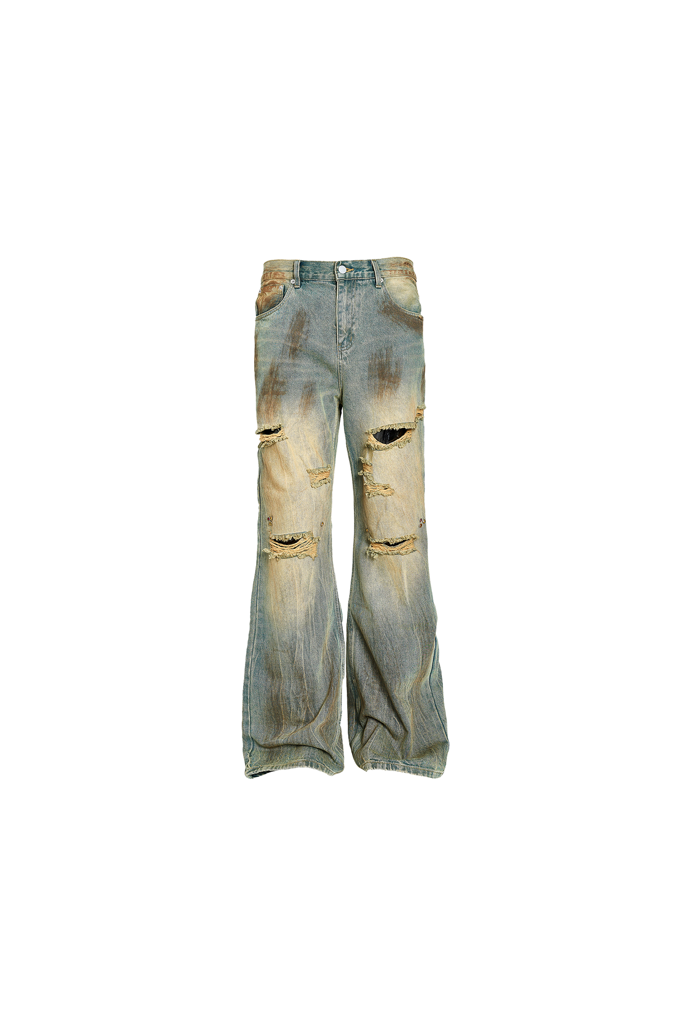 STEEPC Sunset Molten Gold Vintage Washed Spray Straight Flared Jeans