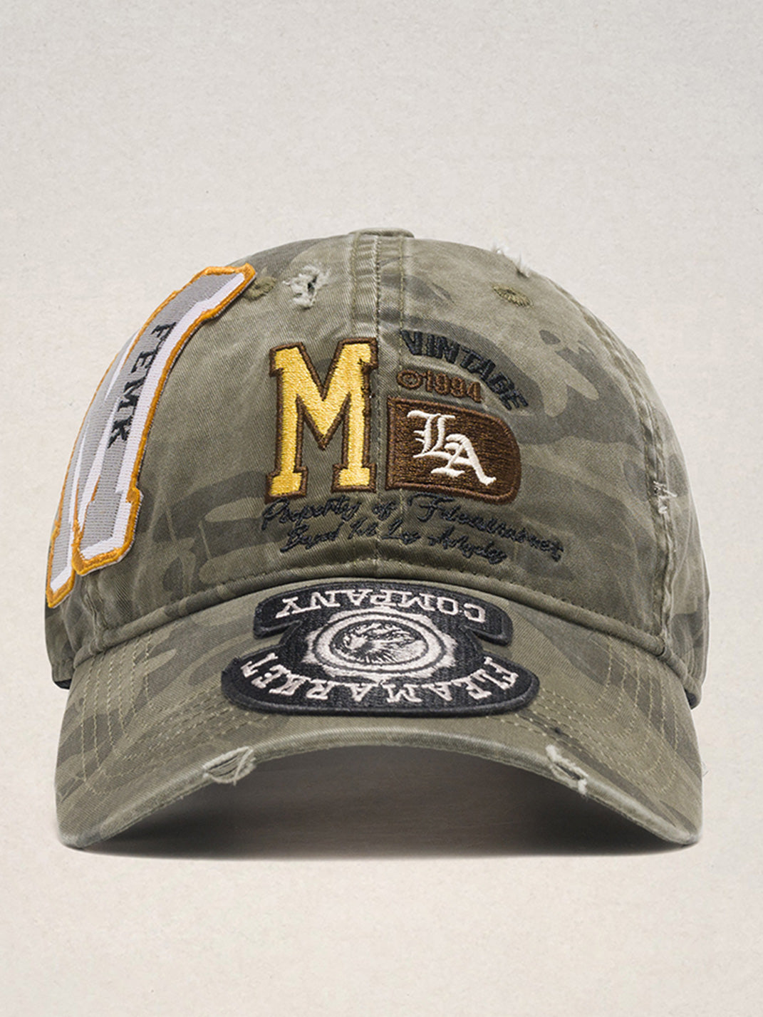 FLEAMARKET | Patchwork "M" Curved Brim Cap - PSYLOS 1, FLEAMARKET | Patchwork "M" Curved Brim Cap, Hats, FLEAMARKET, PSYLOS 1