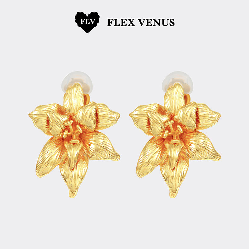 FLV Temple Lily Ear Cuffs – Luxurious Vintage Floral Design