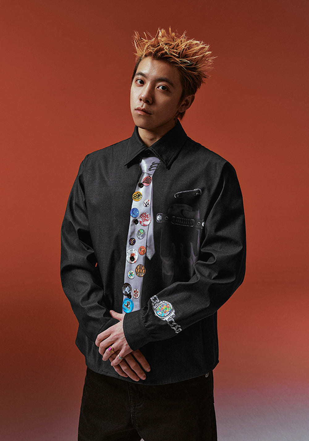 YADcrew丨Egg Print Tie Badge Long Sleeve Shirt - PSYLOS 1, YADcrew丨Egg Print Tie Badge Long Sleeve Shirt, Shirts, YADcrew•JAPAN, PSYLOS 1