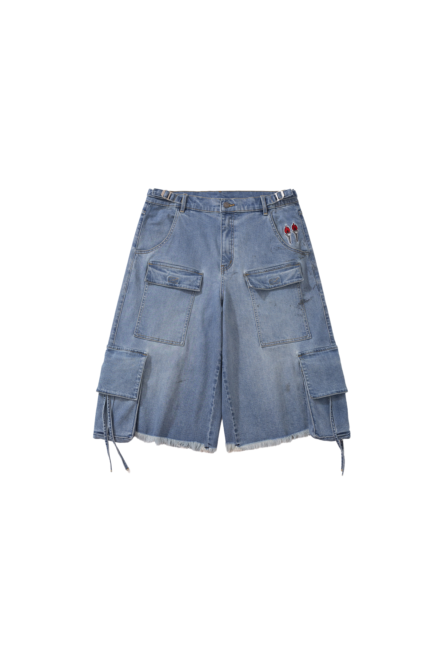 BURNIN*Underground Palace Embroidered Washed Denim Shorts