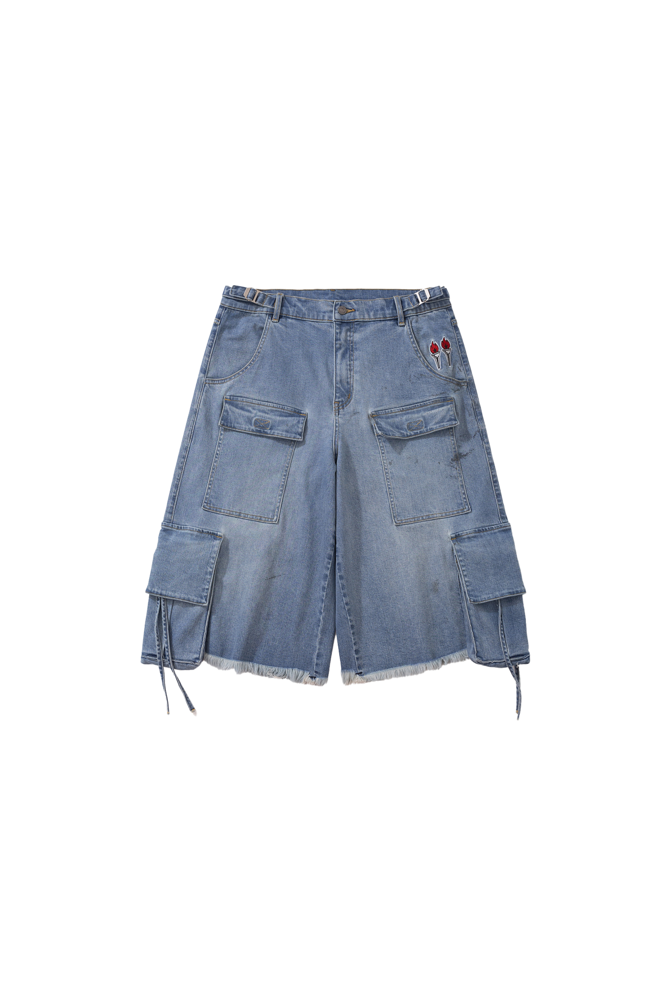 BURNIN*Underground Palace Embroidered Washed Denim Shorts