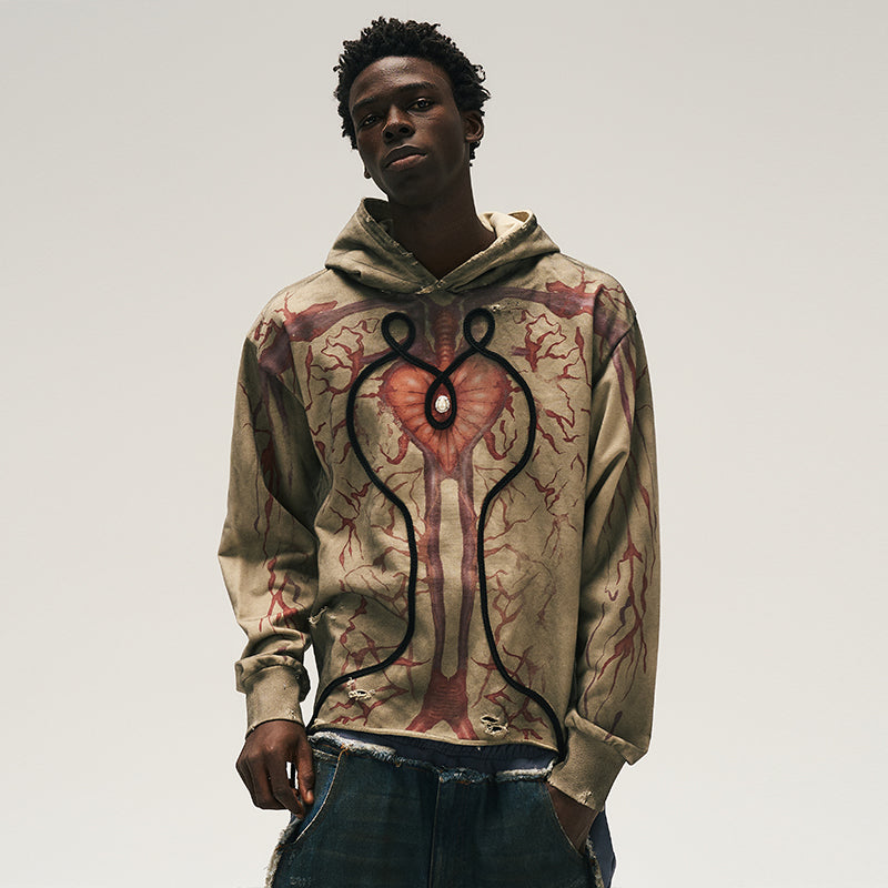 GLACIERBOY "RAP STAR" SERIES Mud-dyed Heart Pearl Hoodie