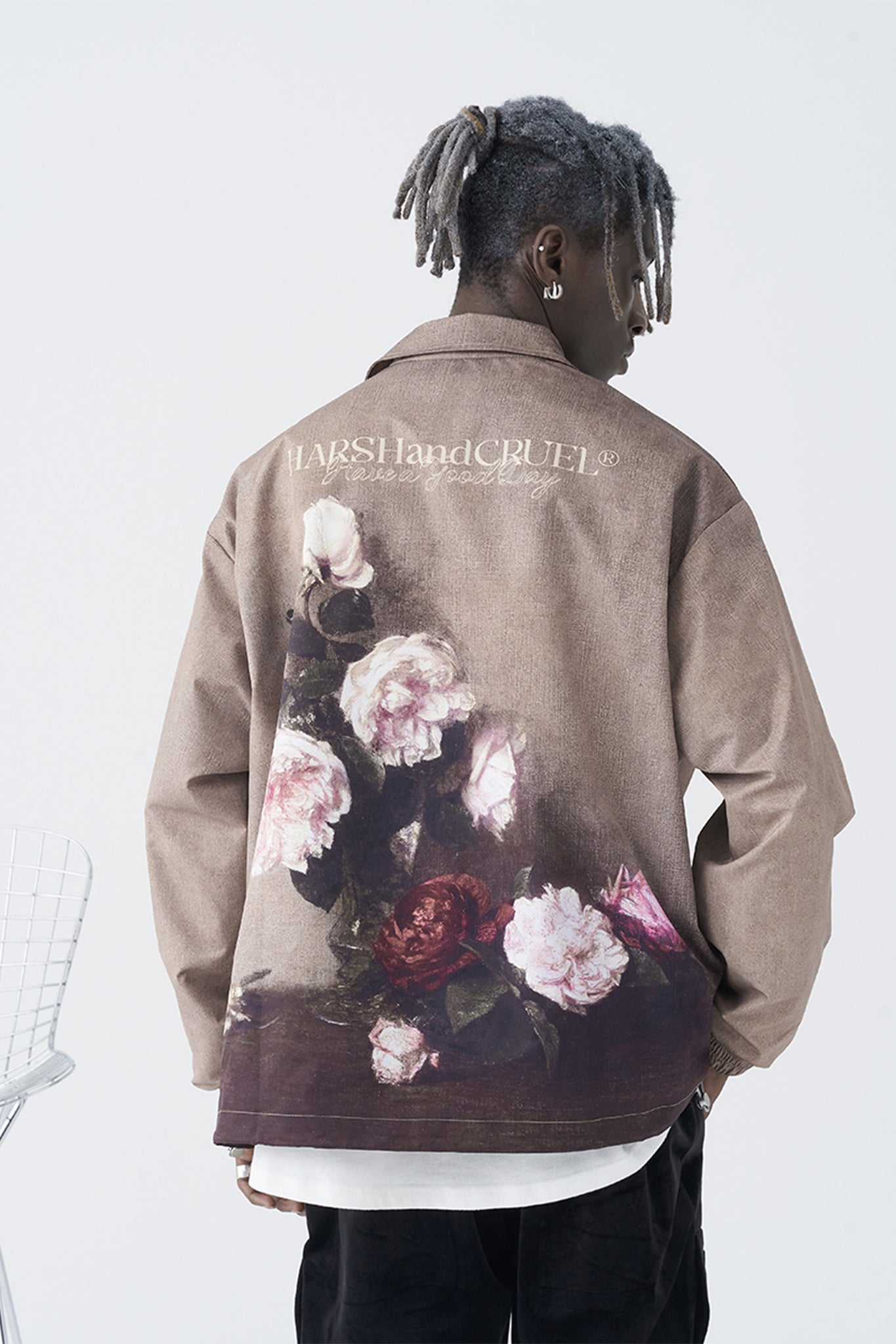 Floral Vintage Lettering Print Jacket