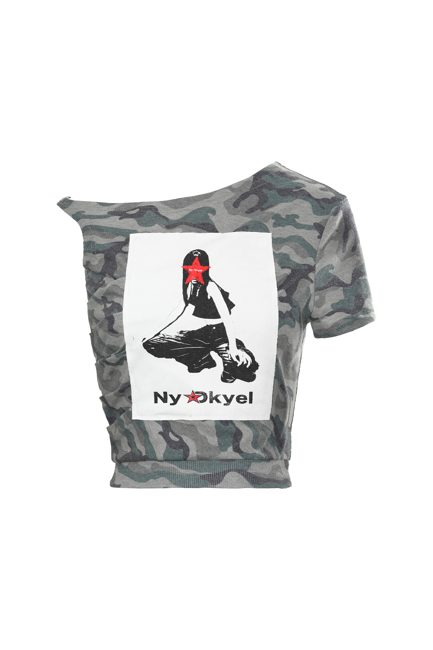 Camo Off-Shoulder Patch Top - PSYLOS 1, Camo Off-Shoulder Patch Top, T-shirt, NyDkyel, PSYLOS 1