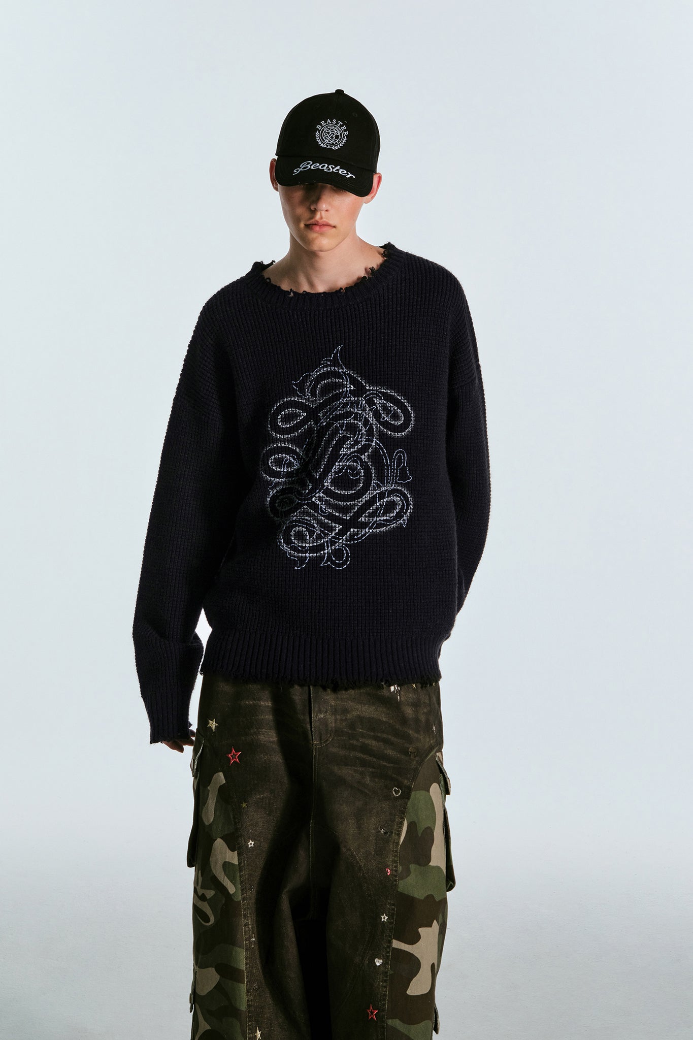 Coil Screen Print Pattern Pullover Sweater American Style