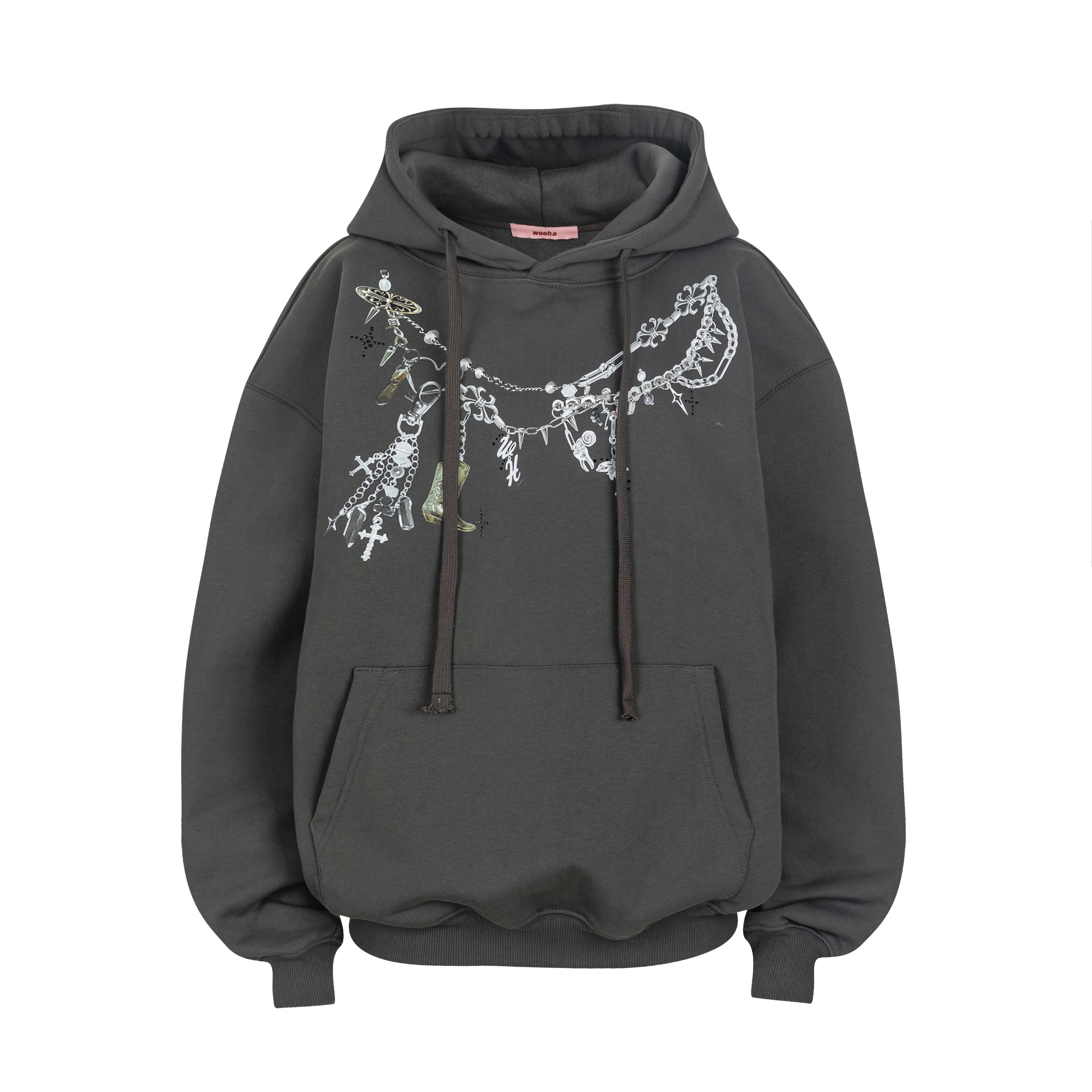 Loose Necklace Print Fleece Sweatshirt