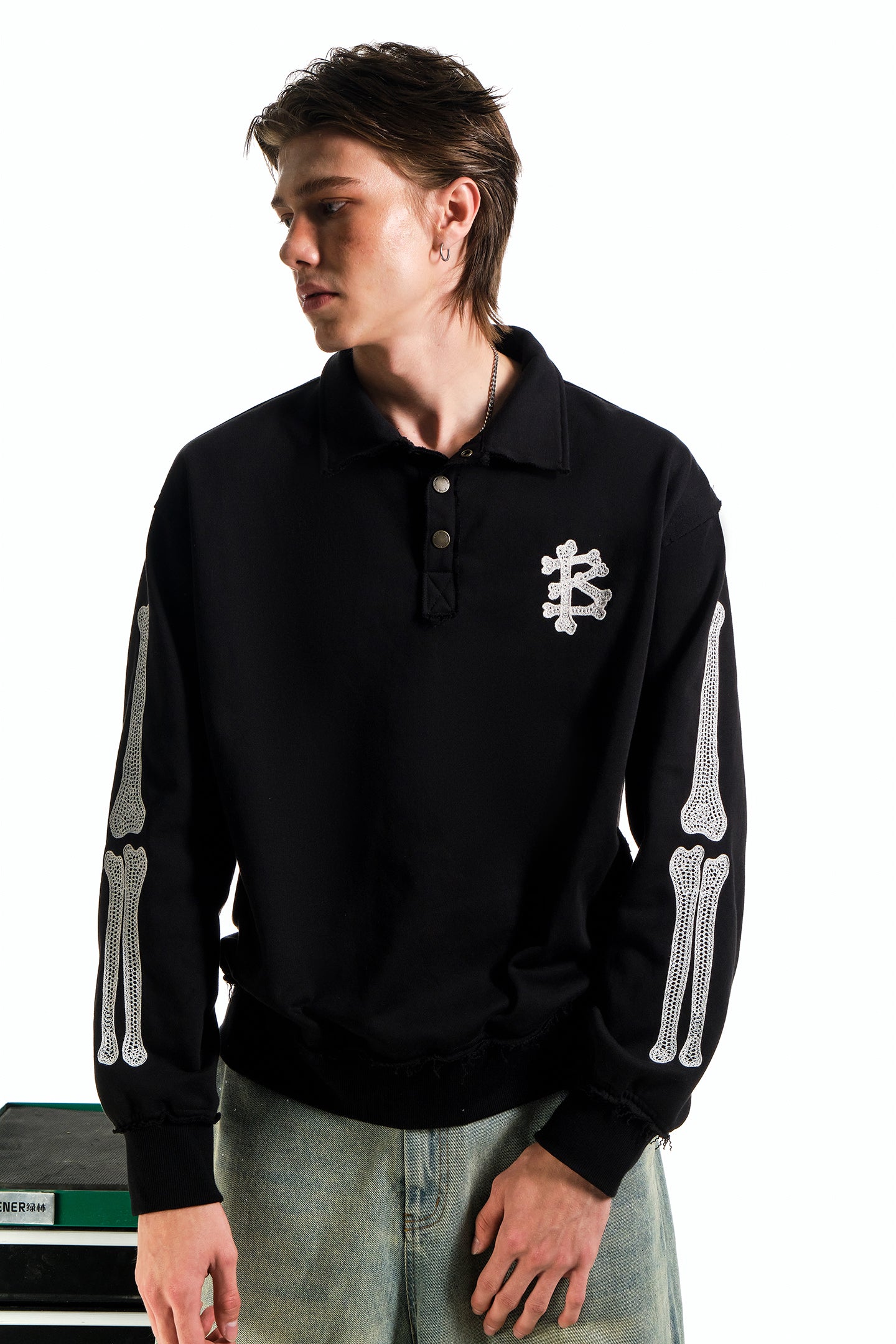 BEASTER Embroidered Pattern Long-sleeved Polo Shirt