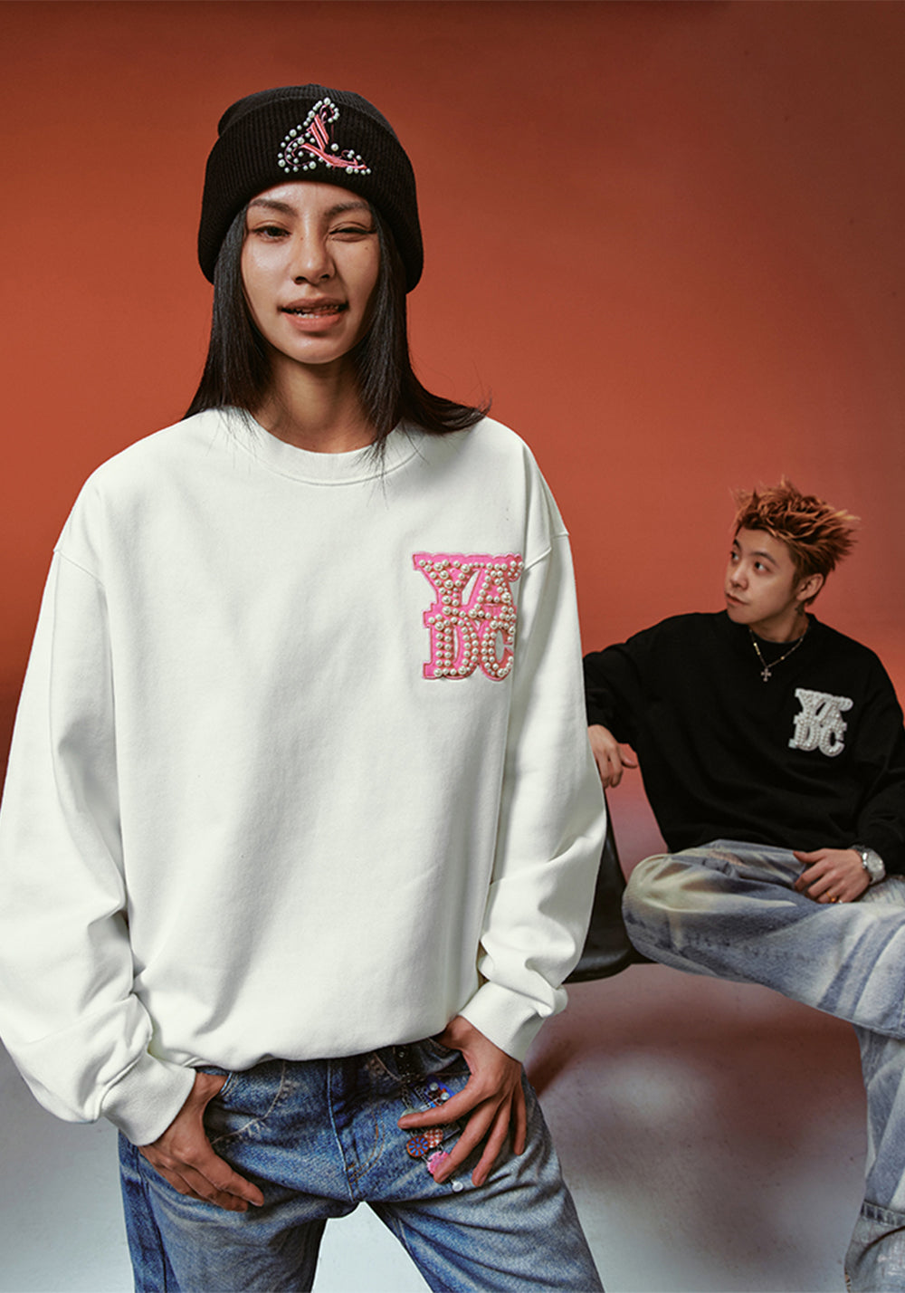 YADcrew丨Pearl Appliqué Basic Crew Neck Sweatshirt - PSYLOS 1, YADcrew丨Pearl Appliqué Basic Crew Neck Sweatshirt, Sweatshirts, YADcrew•JAPAN, PSYLOS 1