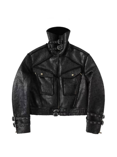 REGEN ZONE | Black Crow Lapel Scimitar Leather Jacket