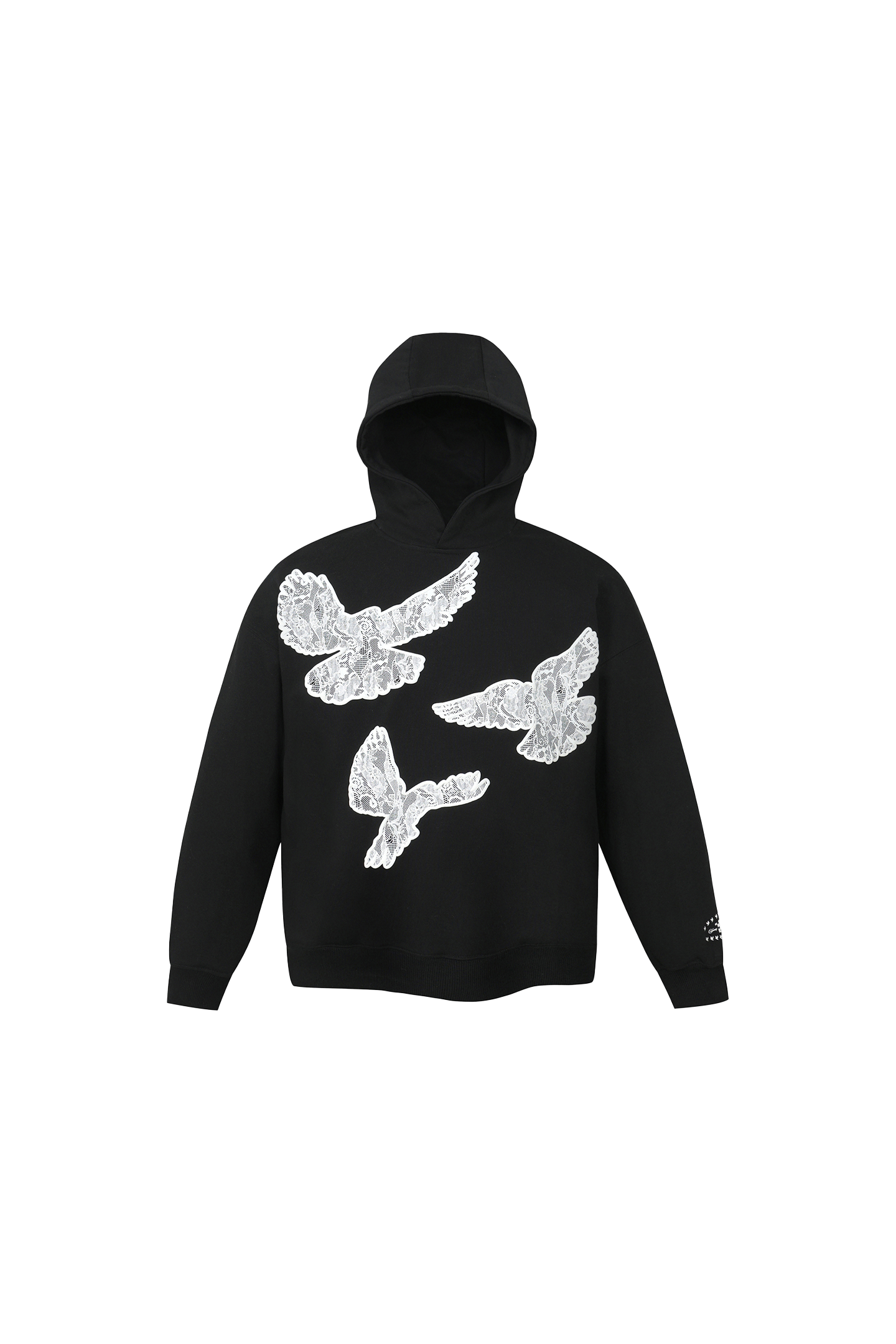 Black Printed Lace Foam Peace Dove Hoodie