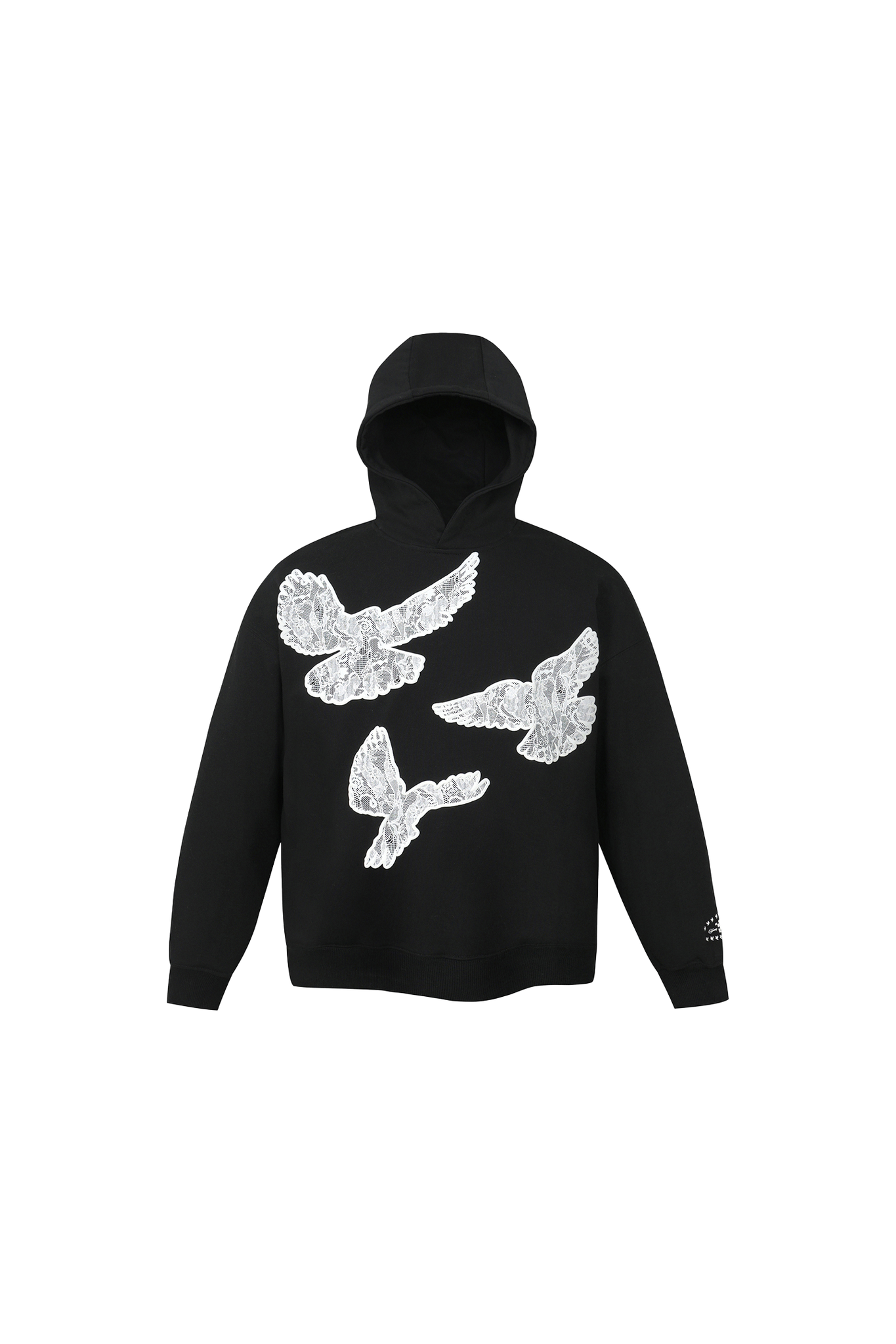 Black Printed Lace Foam Peace Dove Hoodie