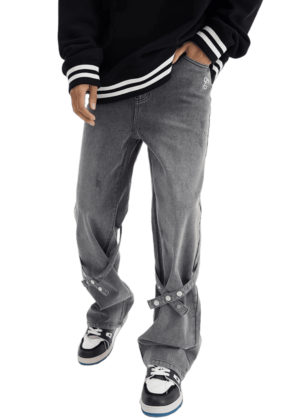 Straight High Street Lace-Up Jeans - PSYLOS 1, Straight High Street Lace-Up Jeans, Pants, iconslab, PSYLOS 1