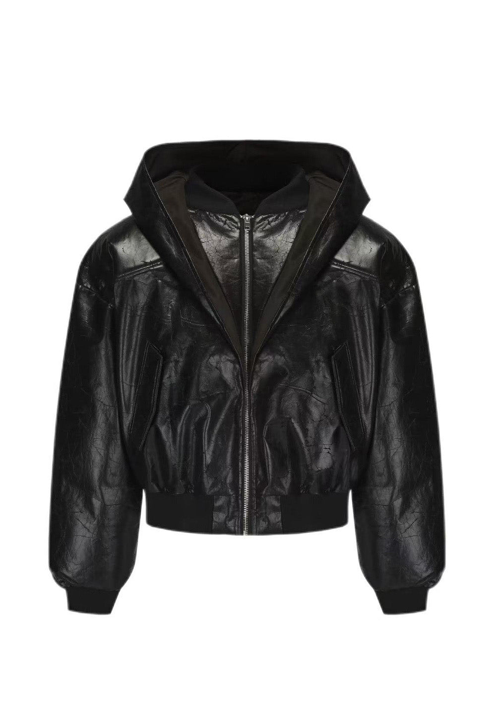 Disark│Cracked PU Leather Cropped Bomber Jacket - PSYLOS 1, Disark│Cracked PU Leather Cropped Bomber Jacket, Coat, Disark, PSYLOS 1