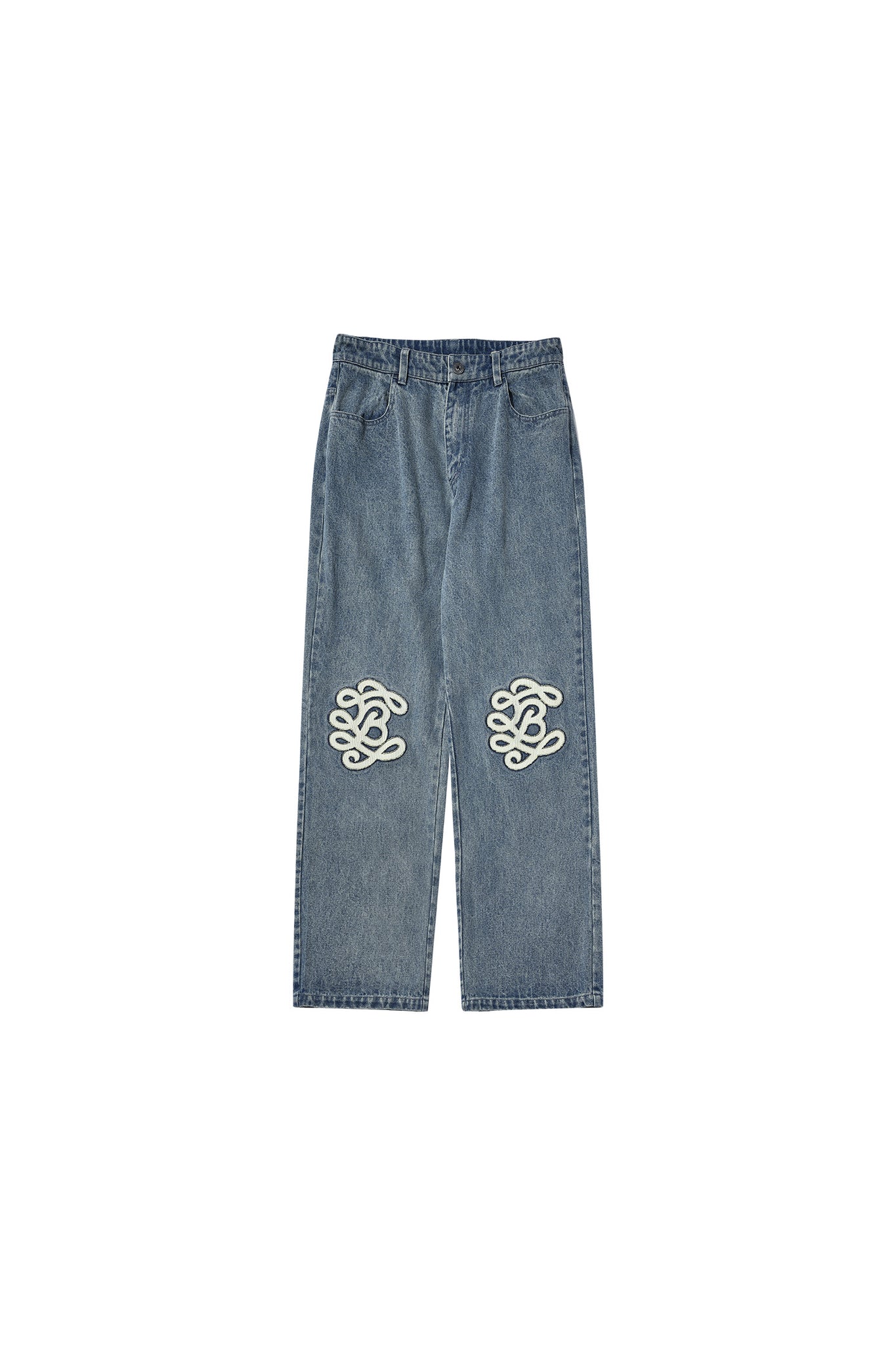 Classic Trendy Cotton Applique Pattern Jeans