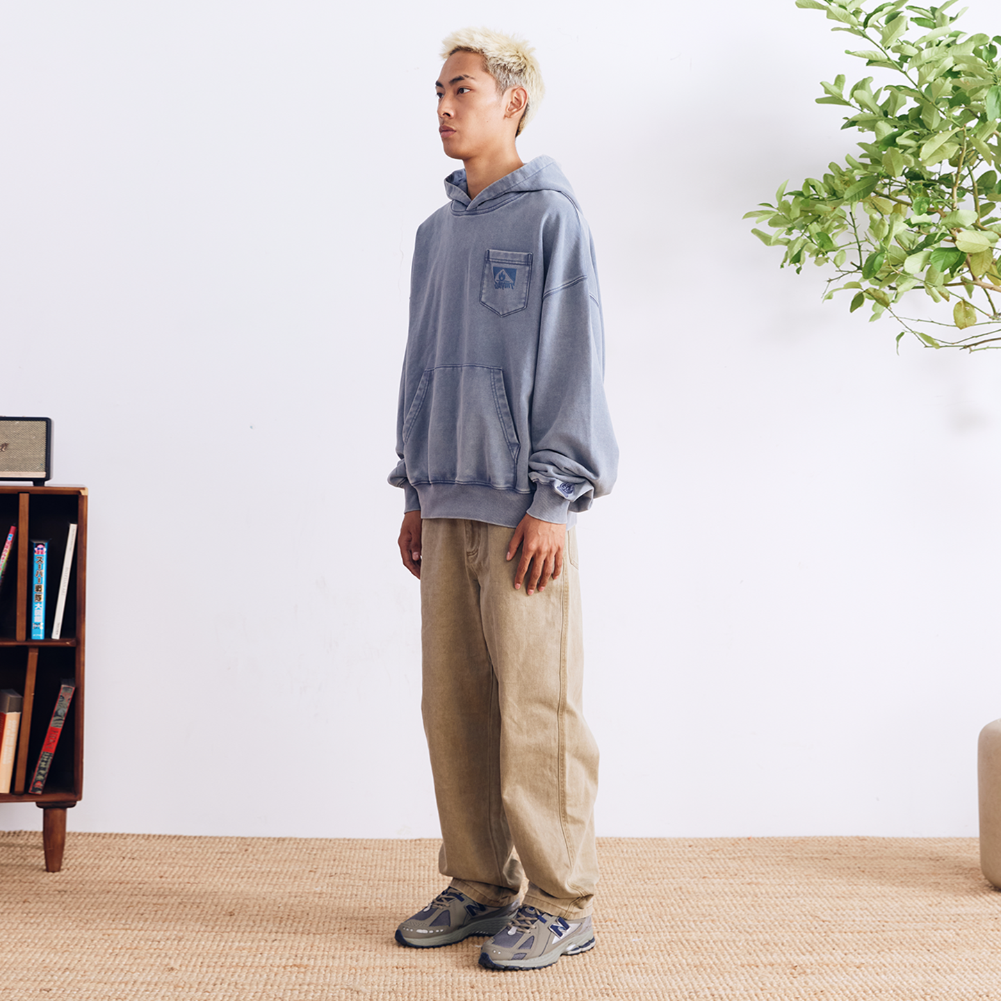 BURNIN* “97’series” worn square logo washed and distressed hooded sweatshirt - PSYLOS 1, BURNIN* “97’series” worn square logo washed and distressed hooded sweatshirt, T-Shirt, Burnin, PSYLOS 1