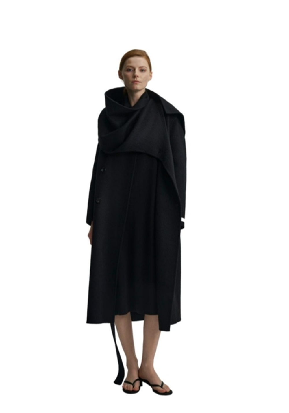 Scarf 100% Wool Coat - Black