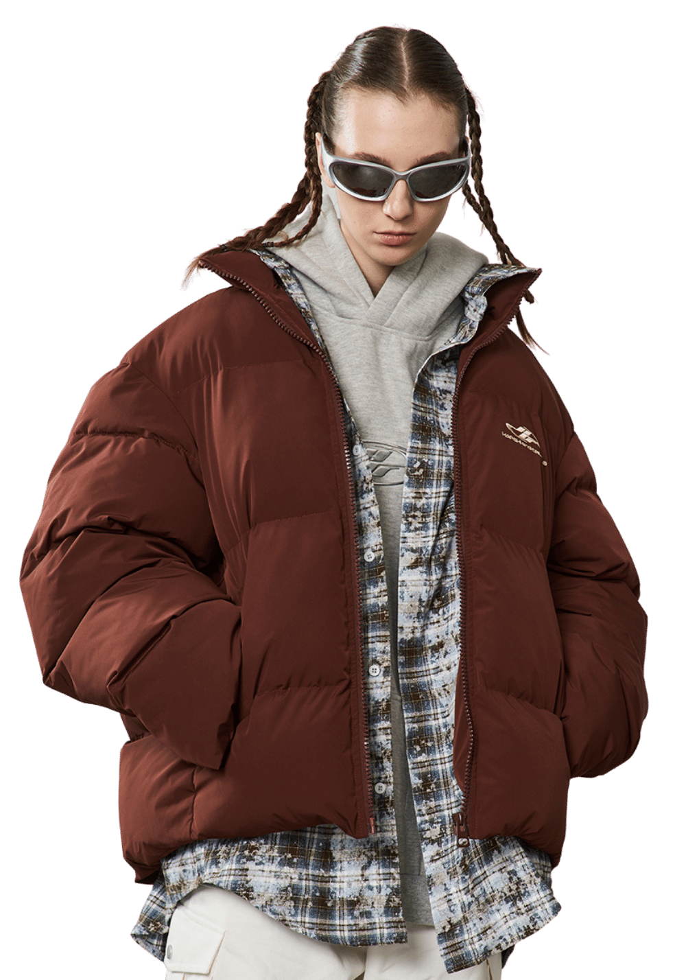 Faux Two Piece Checkered Shirt Puffer Jacket - PSYLOS 1, Faux Two Piece Checkered Shirt Puffer Jacket, Down Jacket, HARSH AND CRUEL, PSYLOS 1
