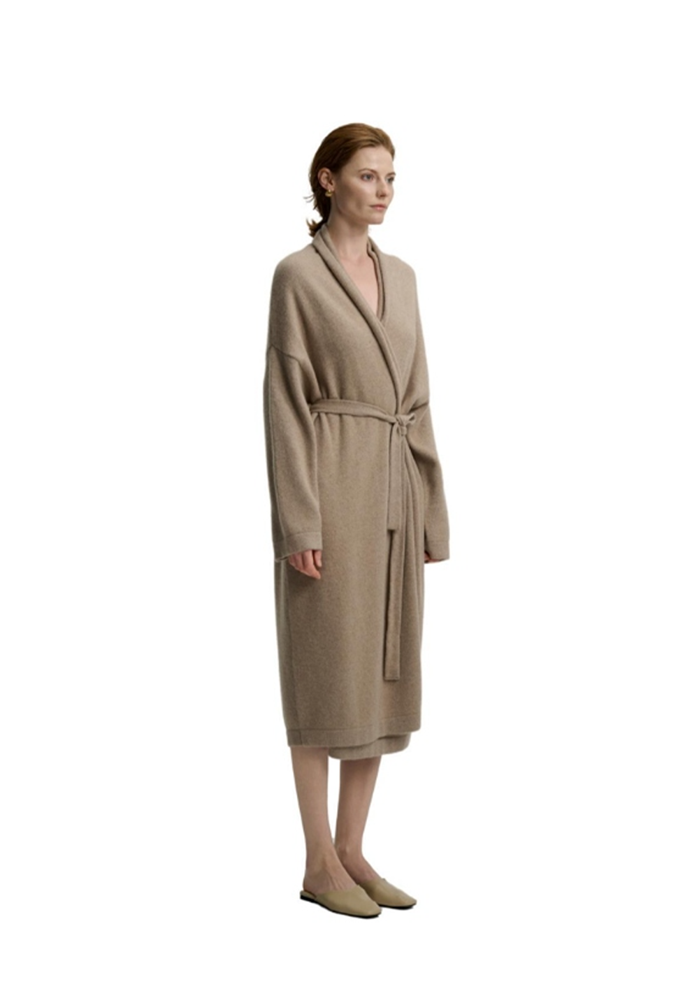 CASHMERE Robe-Style Cashmere Coat - Camel Flower