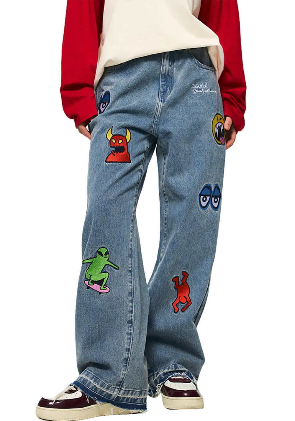 Cartoon Monster Embroidered Jeans - PSYLOS 1, Cartoon Monster Embroidered Jeans, Pants, iconslab, PSYLOS 1