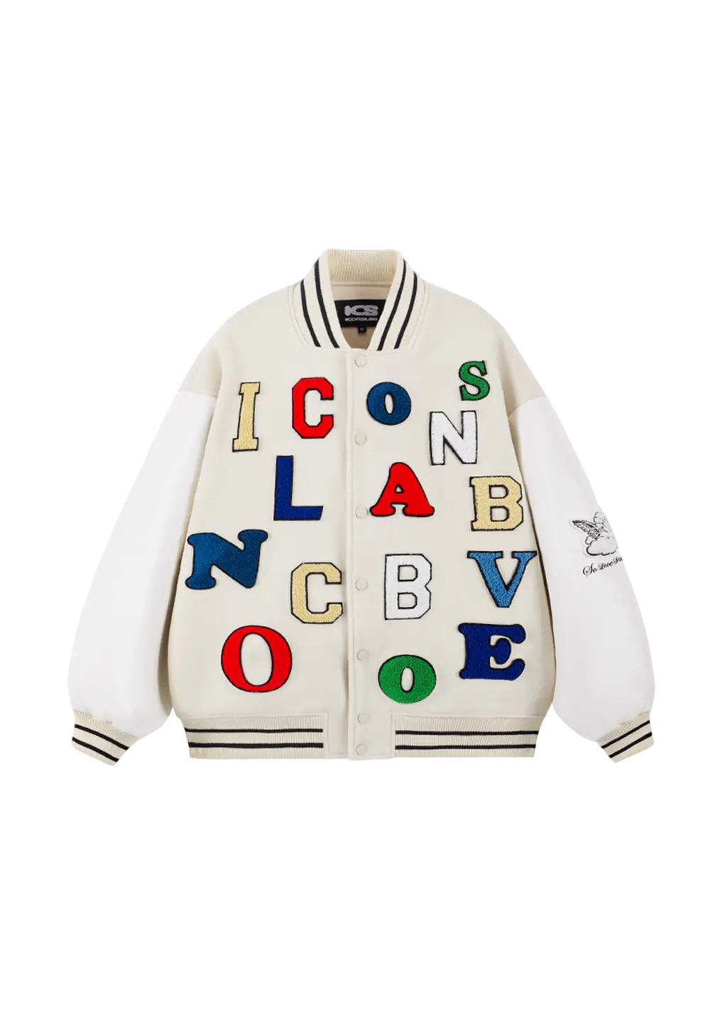 Colorful Letters Baseball Jersey - PSYLOS 1, Colorful Letters Baseball Jersey, Jacket, iconslab, PSYLOS 1